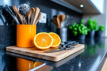Realistic image of a kitchen with only the essential tools neatly displayed, symbolizing simplicity and efficiency in essentialism