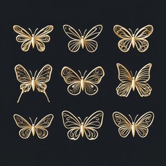 Fototapeta premium Golden Butterfly Collection Elegant Vector Graphic Design Set