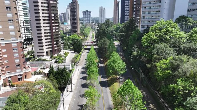 Curitiba Parana. Autumn Street At Curitiba In Parana Brazil. Highrise Building Scenery. Downtown City. Cityscape Background. Autumn Street At Curitiba In Parana Brazil. Touristic Neighborhood.