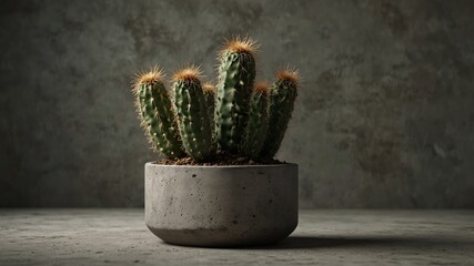 Cactus in a Minimalist Concrete Pot