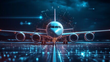 Cybersecurity protecting a fleet of commercial jets from cyber threats, ensuring that all flight systems are secure.