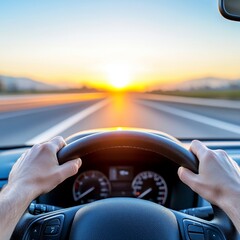 Obraz premium Driving into the Sunset on a Highway