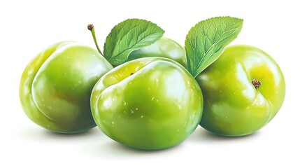 Green gage plums, isolated on a white background, detailed and vibrant