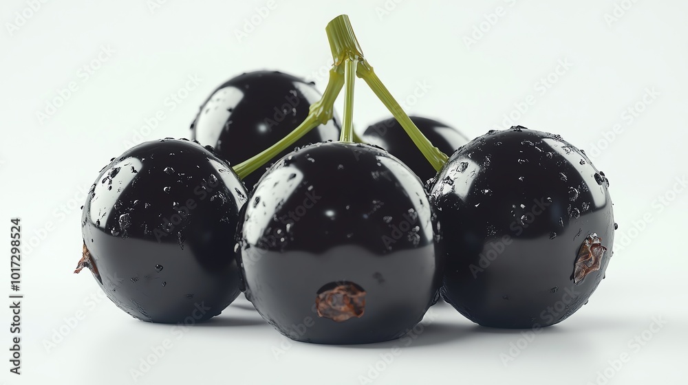 Wall mural Ripe black currants, isolated on white background, glossy and detailed