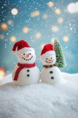 Obraz premium Cute snowman. Winter holiday theme.