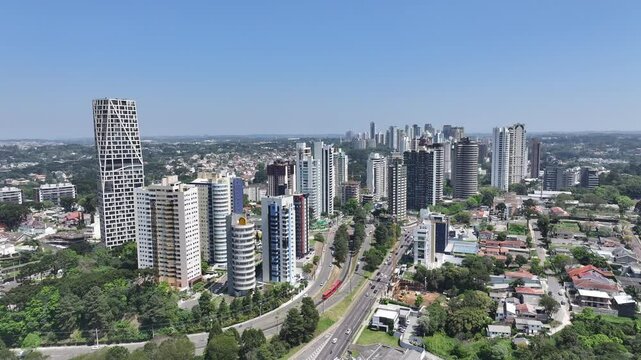 Curitiba Skyline At Curitiba In Parana Brazil. Highrise Building. Downtown District. Cityscape Landscape. Curitiba Skyline At Curitiba In Parana Brazil. Famous Destination. Parana Brazil. 