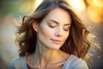 Naklejka premium Beautiful woman with wind in hair and eyes closed
