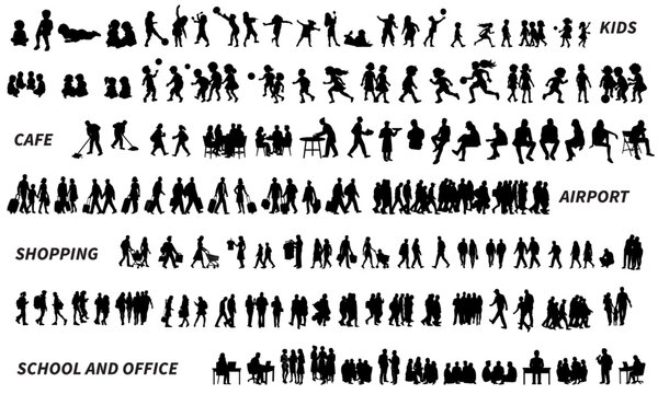 Architectural Drawings people vector illustration, top view, human person Minimal style hand drawn. Sections, Elevations, Floor Plans.