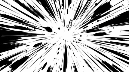 Abstract explosion graphic with dynamic lines and splatter effects.