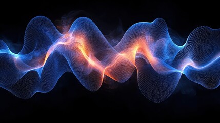 Obraz premium Abstract blue and orange wave on black background.