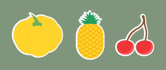 Fresh Fruit Sticker Set with Apple, Pineapple, Lemon, and More

