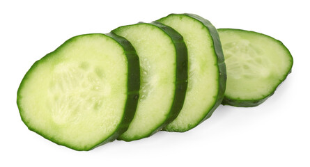 Slices of fresh cucumber isolated on white