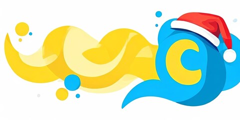 A blue and yellow logo with a red hat on top