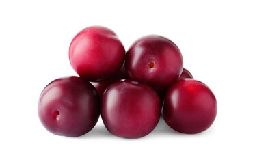 Group of fresh ripe plums isolated on white