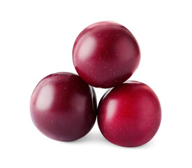 Group of fresh ripe plums isolated on white