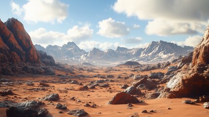 Naklejka premium Martian landscape with rocky terrain