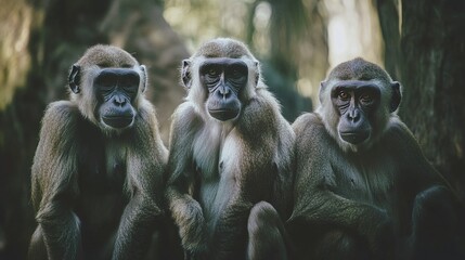 Obraz premium Three Monkeys Sitting in the Jungle