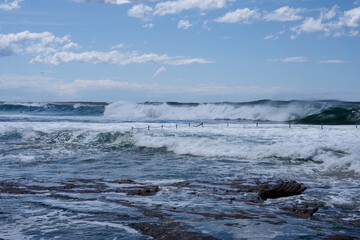Cronulla Beach ocean pool in Sydney, New South Wales, Australia, on a sunny day with no people around,  peaceful coastal scenery, beauty of Cronulla’s ocean pool