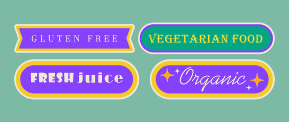 Colorful Food Labels for Organic, Vegetarian, Gluten-Free, and Fresh Juice Products

