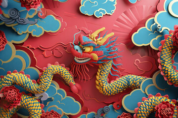 Chinese Background with Dragons and Traditional Patterns