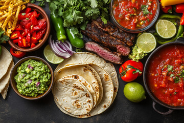 Fototapeta premium A flat-lay of various taco ingredients neatly arranged on a table