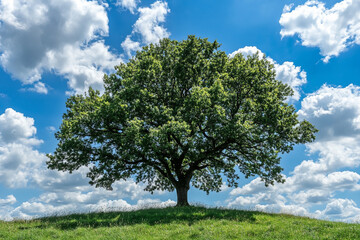 Obraz premium A large tree on a grassy hill.