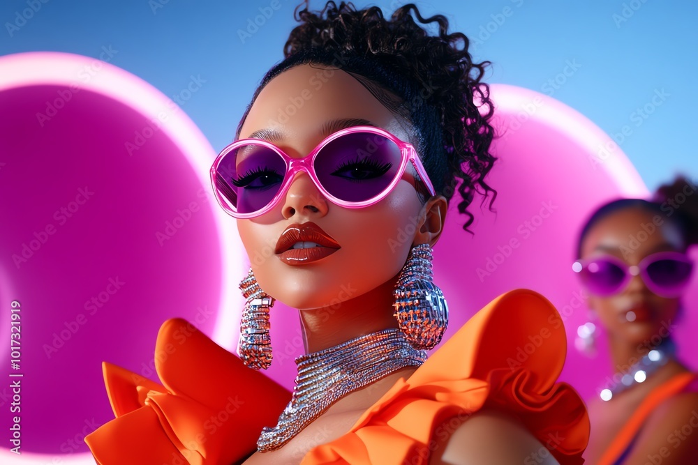 Poster futuristic social media platform where users can create digital versions of retro trends, symbolizin