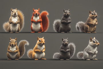 Fototapeta premium Cute Squirrels in Red Brick Setting
