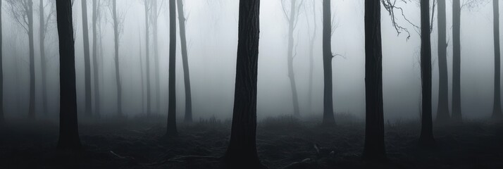 Dark forest with fog. Halloween theme background.