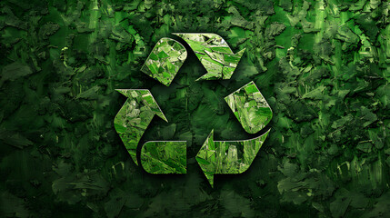 Green recycle symbol icon sign with professional environment background to represent recycling or sorting of waste at office and for working people