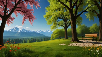 landscape with a bench