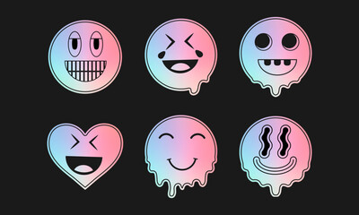 Holographic and Metallic Drip Emoji Collection with Fun and Unique Expressions

