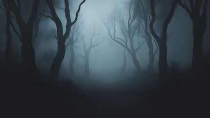 Obraz premium Dark forest with fog. Halloween theme background.