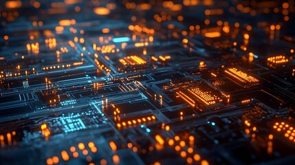 Obraz premium Glowing futuristic quantum computer with intricate circuits and components in a modern high tech laboratory setting representing the cutting edge of technology and innovation