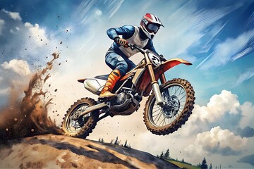 Dirt bike rider doing jump motocross