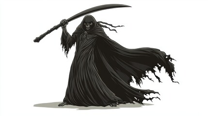 Fototapeta premium Grim reaper. Digital art painting drawing. Halloween theme poster.