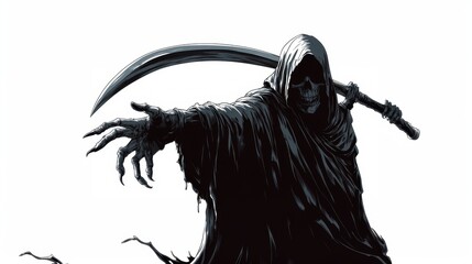 Grim reaper with scythe. Halloween theme poster.