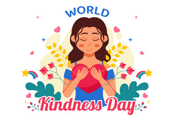 Happy World Kindness Day Vector Illustration on November 13, featuring the Earth and Love to Promote Charitable Assistance in a Flat Style Background