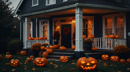 Fototapeta premium house decorated in Halloween style, hyperrealistic