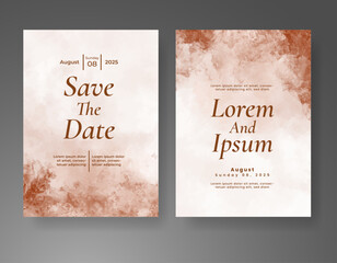 Wedding card invitation template with hand painted watercolor splash