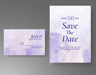 Wedding card invitation template with hand painted watercolor splash