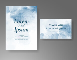 Wedding card invitation template with hand painted watercolor splash