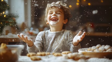 Joyful Child Covered in Flour During Baking