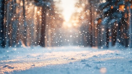 Winter background blur forest snowflakes bokeh