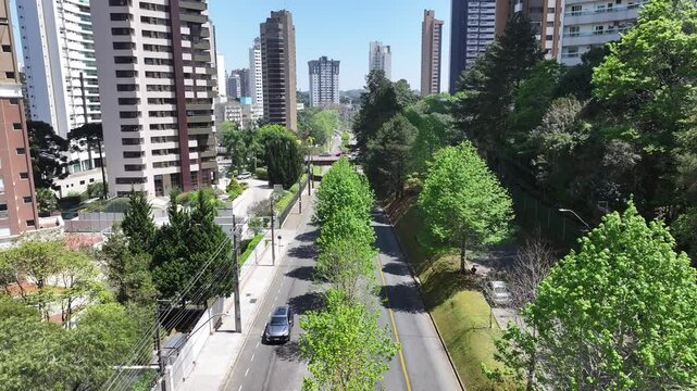 Curitiba Parana. Autumn Street At Curitiba In Parana Brazil. Highrise Building Scenery. Downtown City. Cityscape Background. Autumn Street At Curitiba In Parana Brazil. Touristic Neighborhood.