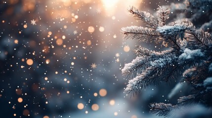 Winter background blur forest snowflakes bokeh