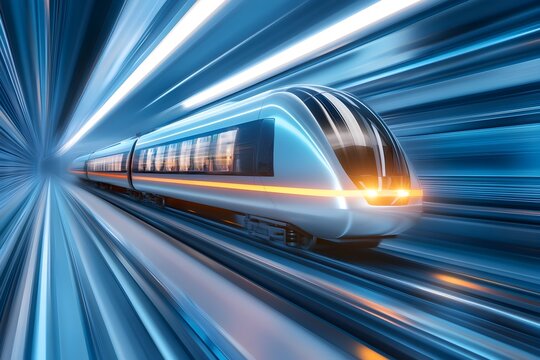 Futuristic Hyperloop Train Showcasing High Speed Magnetic Levitation Through Vacuum Tube