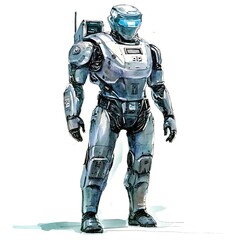 Fototapeta premium Watercolor Illustration of a Futuristic Robot in a Grey Suit.