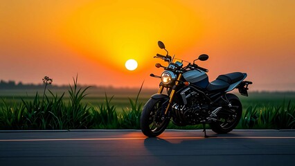 Obraz premium Epic Motorcycle Ride into the Desert at Sunset for Ultimate Freedom Adventure