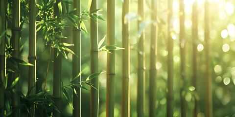Golden Sunrise in Dense Bamboo Forest